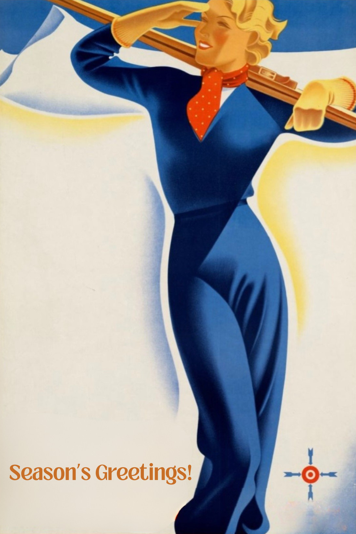 Vintage Skier Season's Greetings Postcard