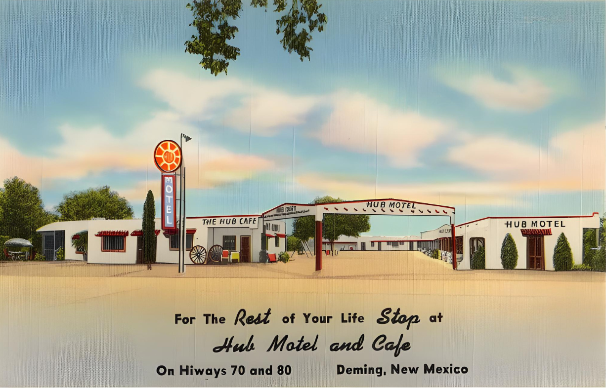 Hub Motel and Cafe Postal Card