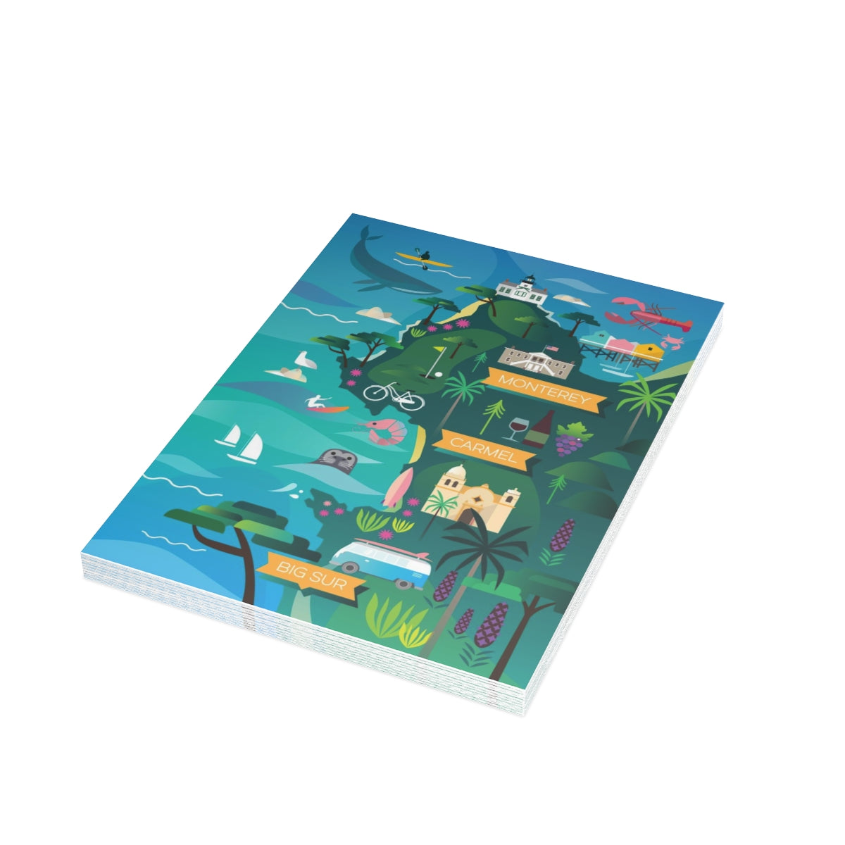 Monterey + Carmel Folded Matte Notecards + Envelopes (10pcs)