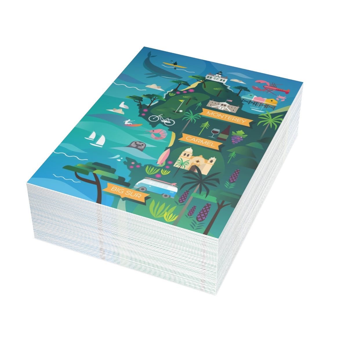 Monterey + Carmel Folded Matte Notecards + Envelopes (10pcs)