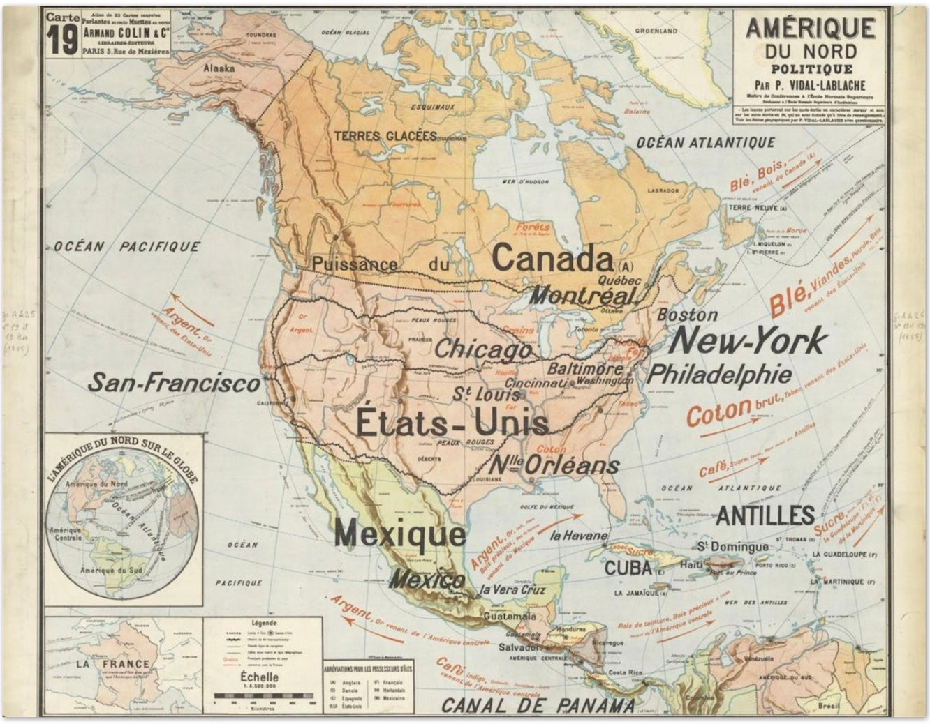 FRENCH SCHOOL MAP - AMERIQUE DU NORD POLITIQUE