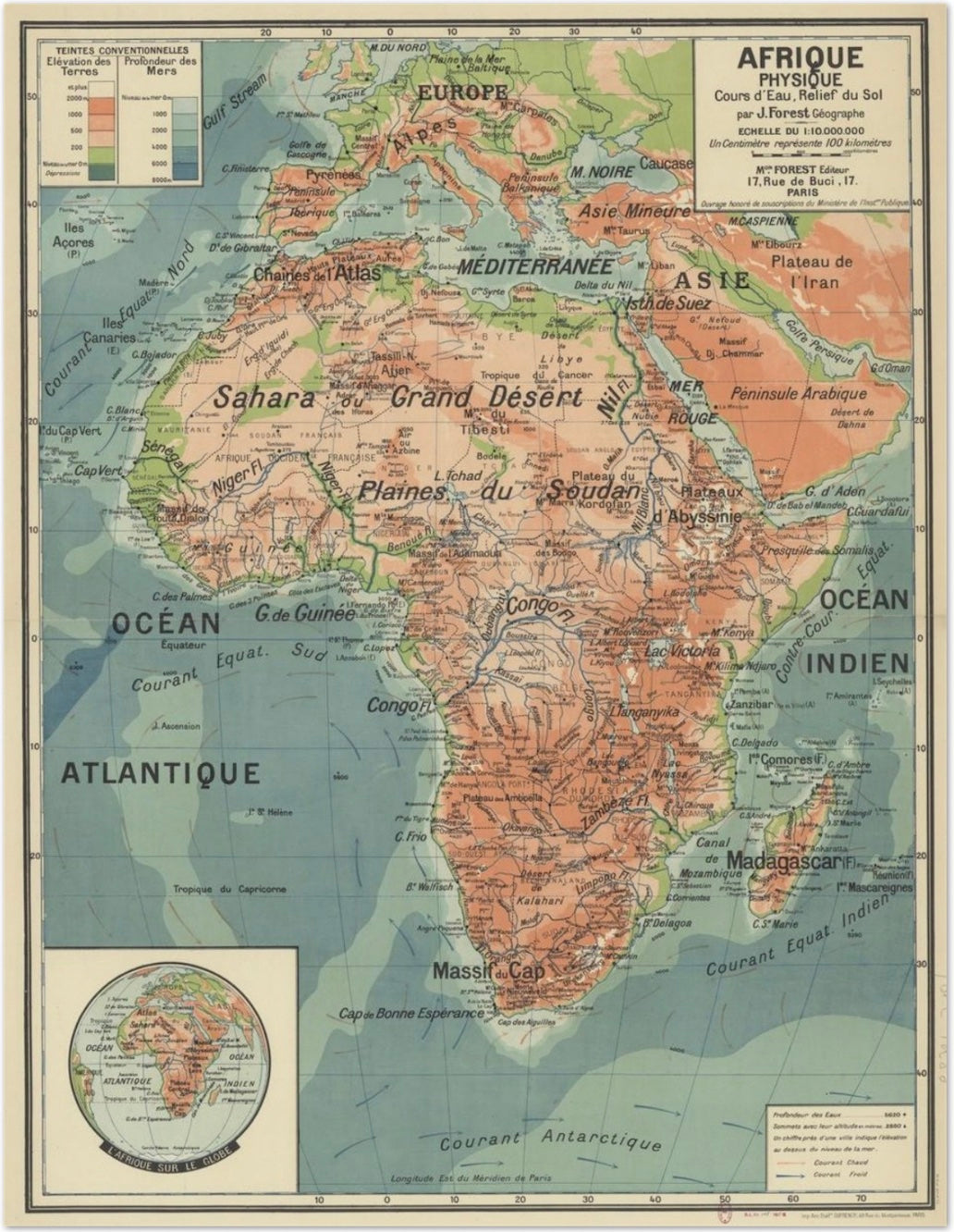 FRENCH SCHOOL MAP - AFRIQUE PHYSIQUE