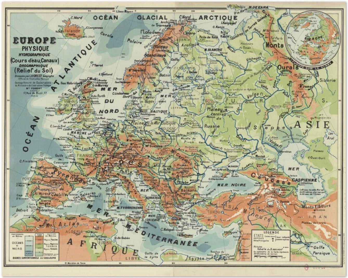 FRENCH SCHOOL MAP - EUROPE PHYSIQUE