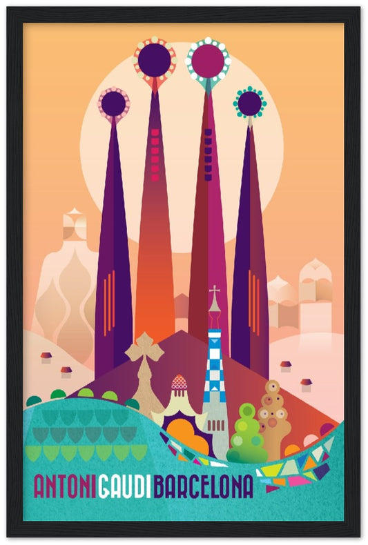 Barcelona Antoni Gaudi Premium Matte Paper Wooden Framed Poster