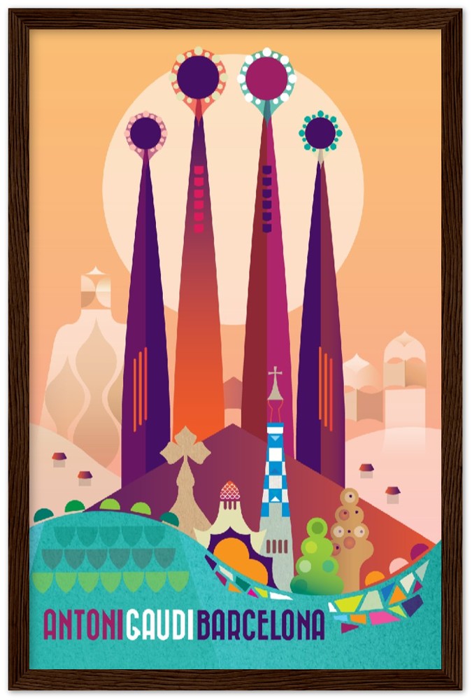 Barcelona Antoni Gaudi Premium Matte Paper Wooden Framed Poster