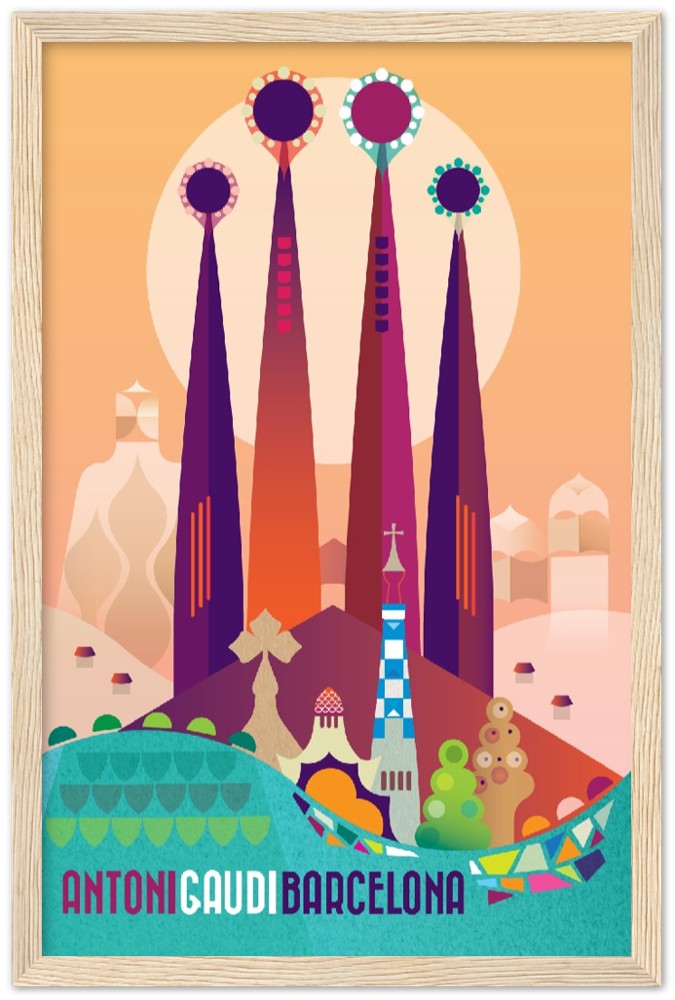 Barcelona Antoni Gaudi Premium Matte Paper Wooden Framed Poster