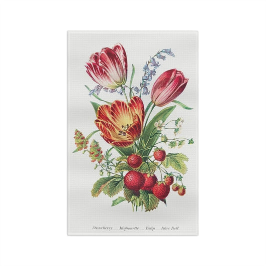 Tulips & Strawberries Vintage Botanical Microfiber Tea Towel