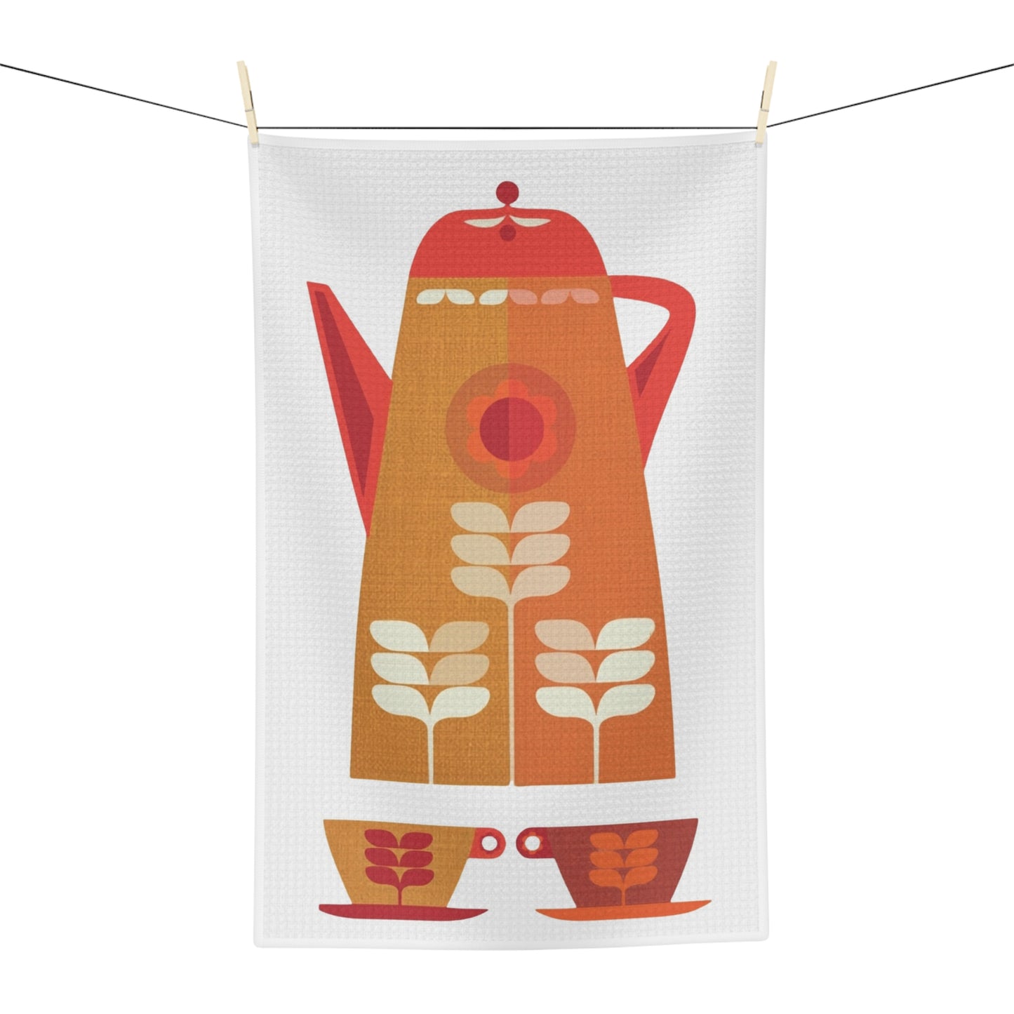 Mid-Century Coffee Pot & Cups Microfiber Tea Towel