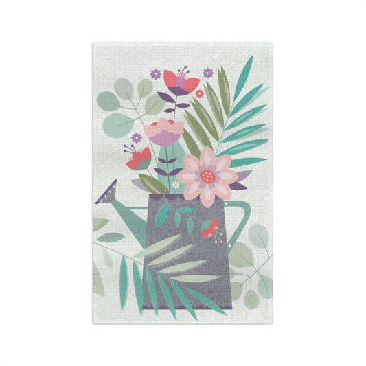 Floral Watering Can Microfiber Tea Towel