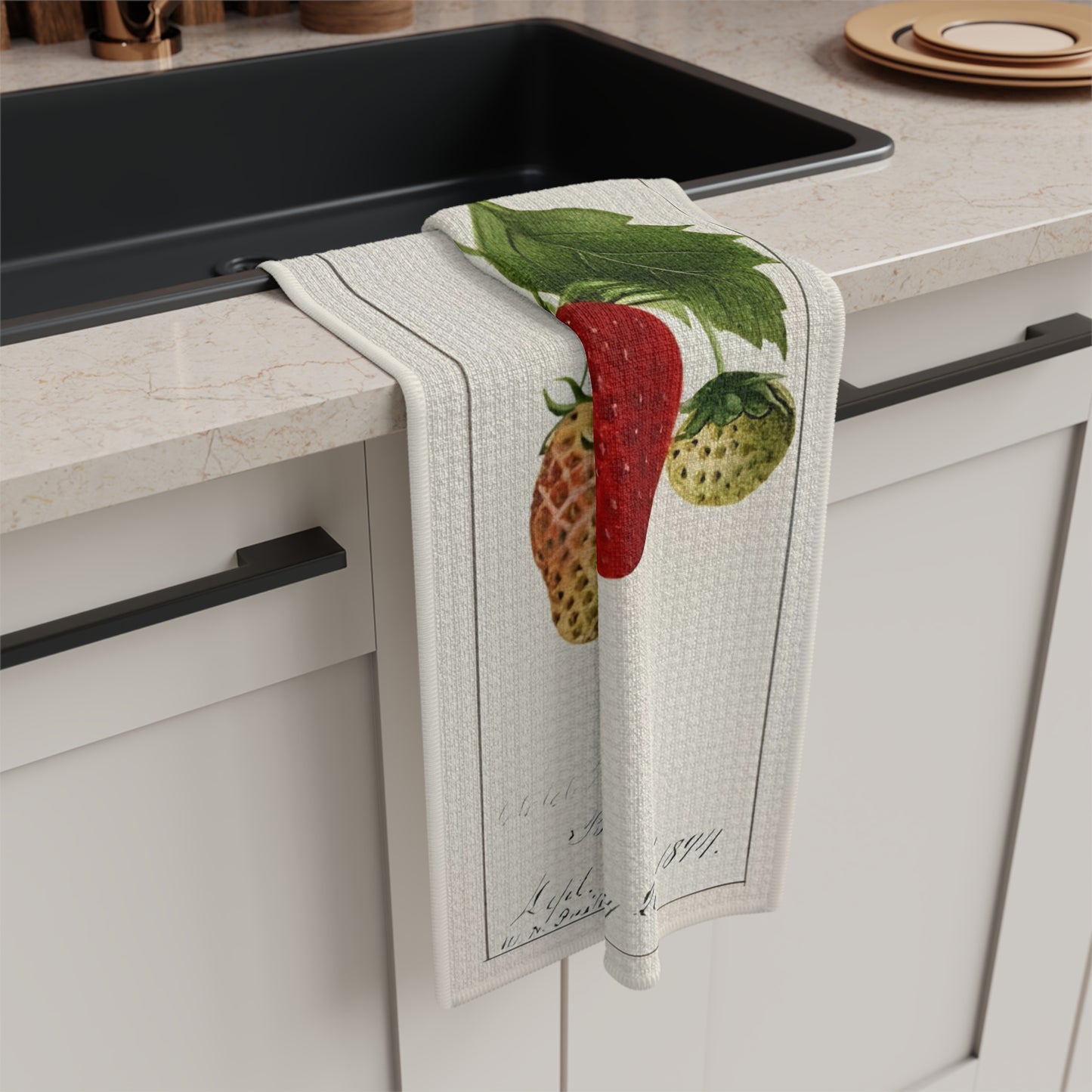 Strawberries Vintage Botanical Microfiber Tea Towel