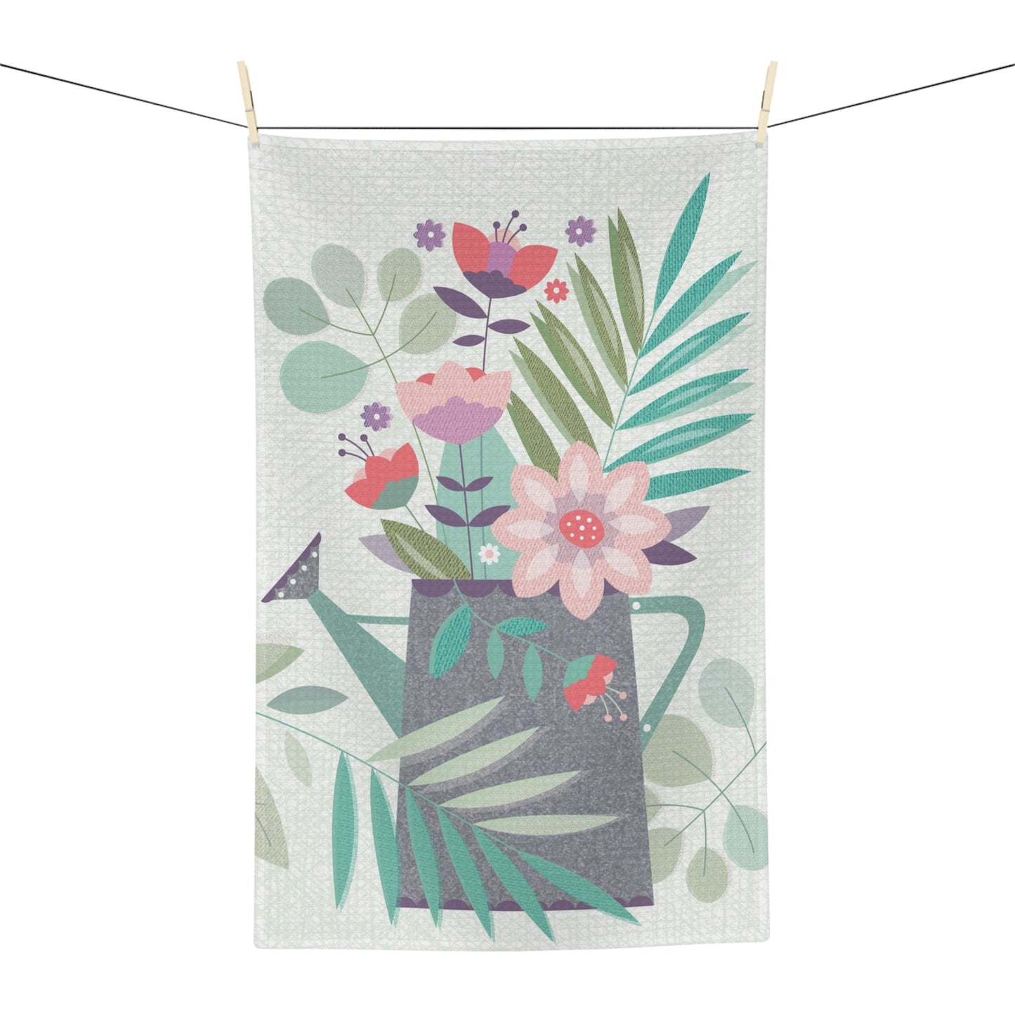 Floral Watering Can Microfiber Tea Towel