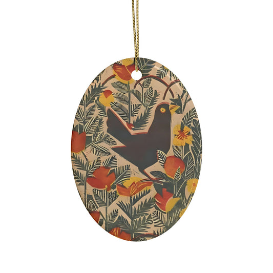 Bird in Orange Ceramic Ornament