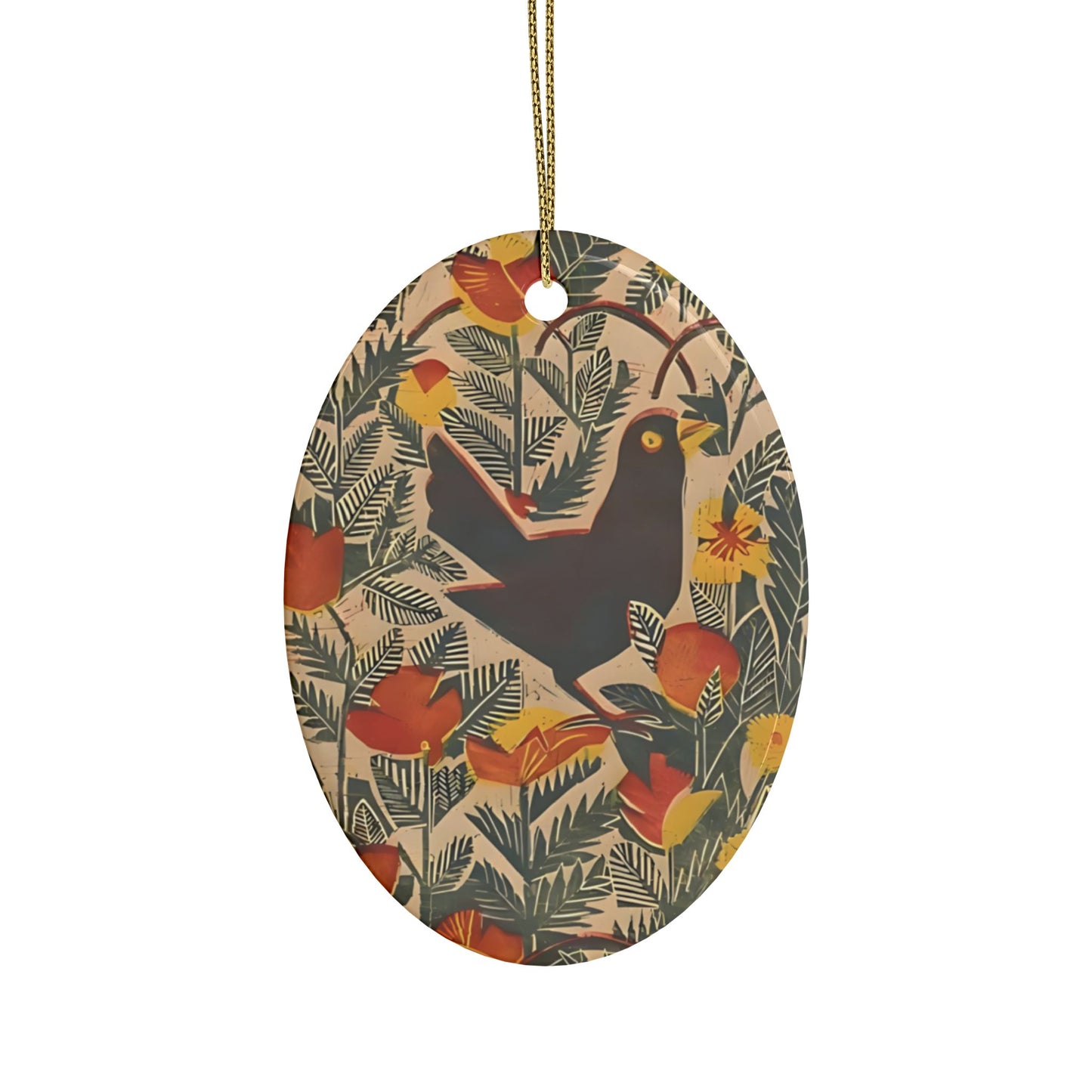 Bird in Orange Ceramic Ornament