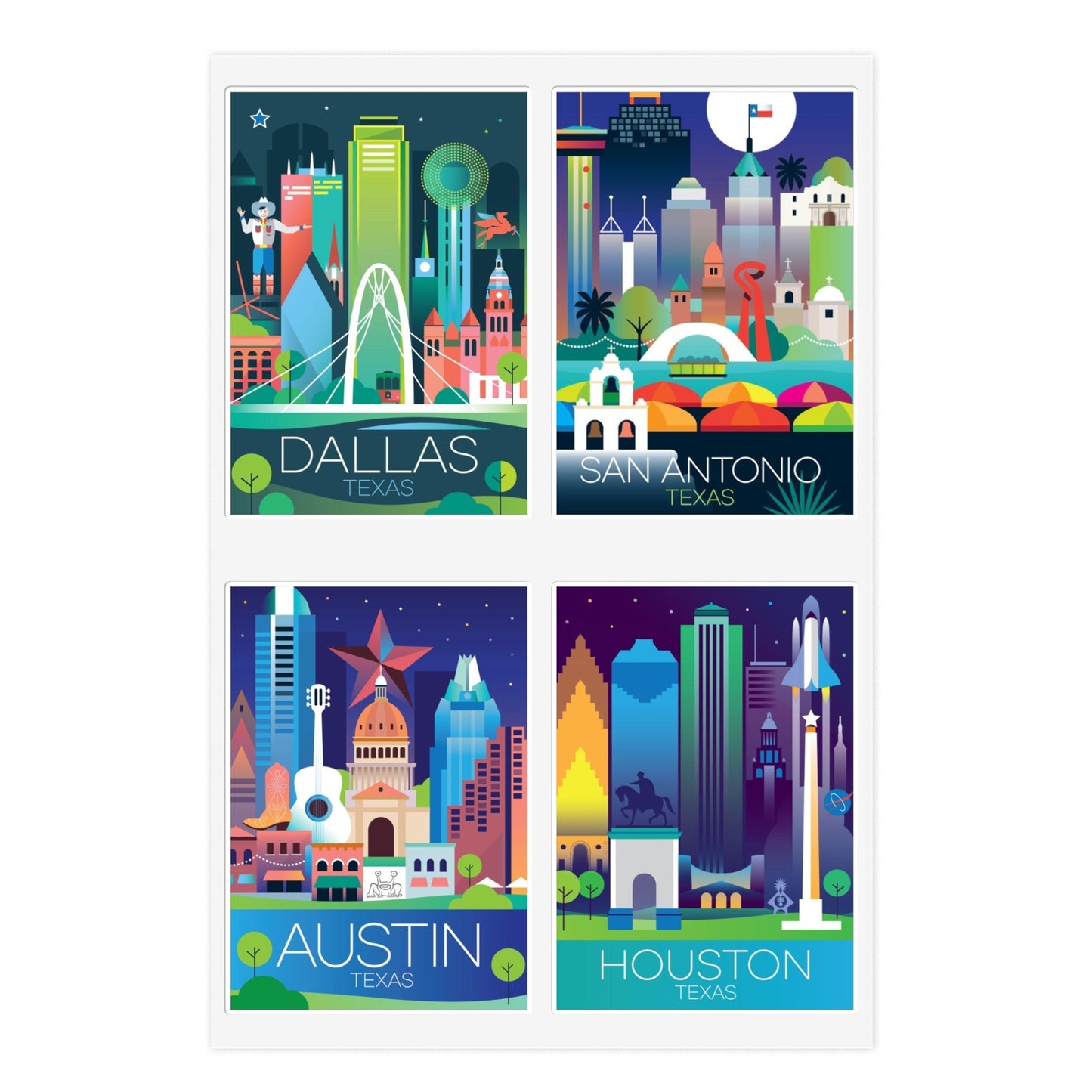 Texas Cities Sticker Sheet