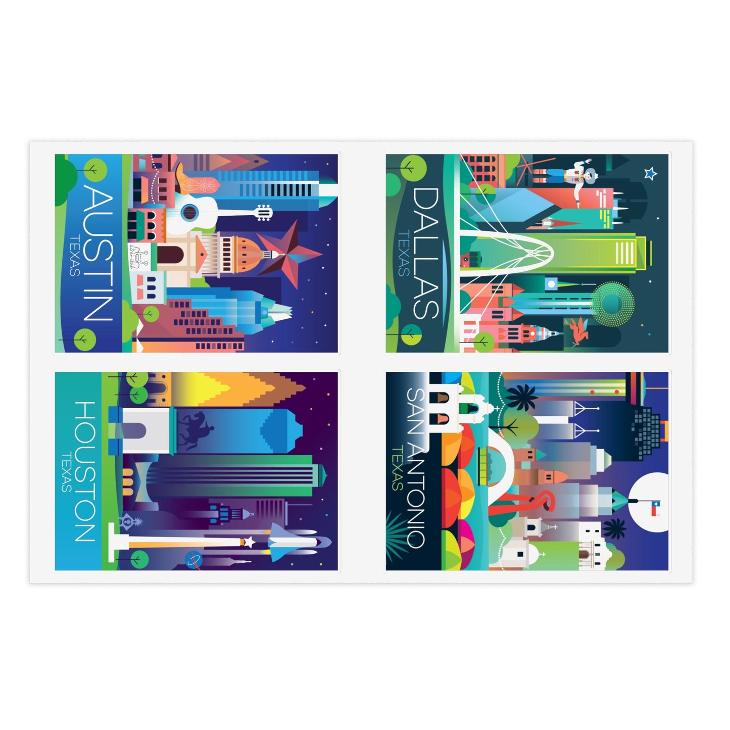 Texas Cities Sticker Sheet