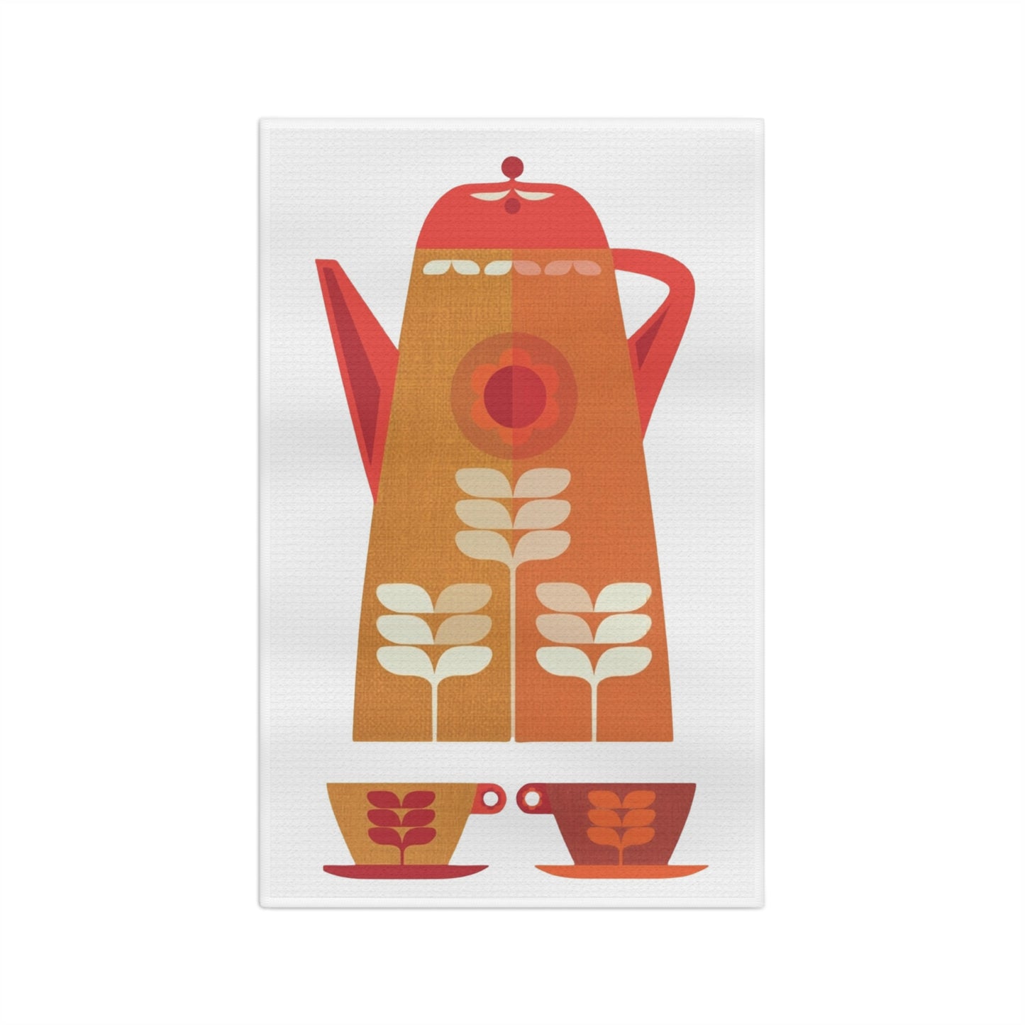 Mid-Century Coffee Pot & Cups Microfiber Tea Towel