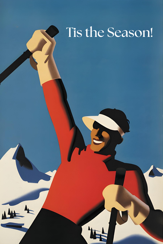Tis the Season Vintage Skier Postcard