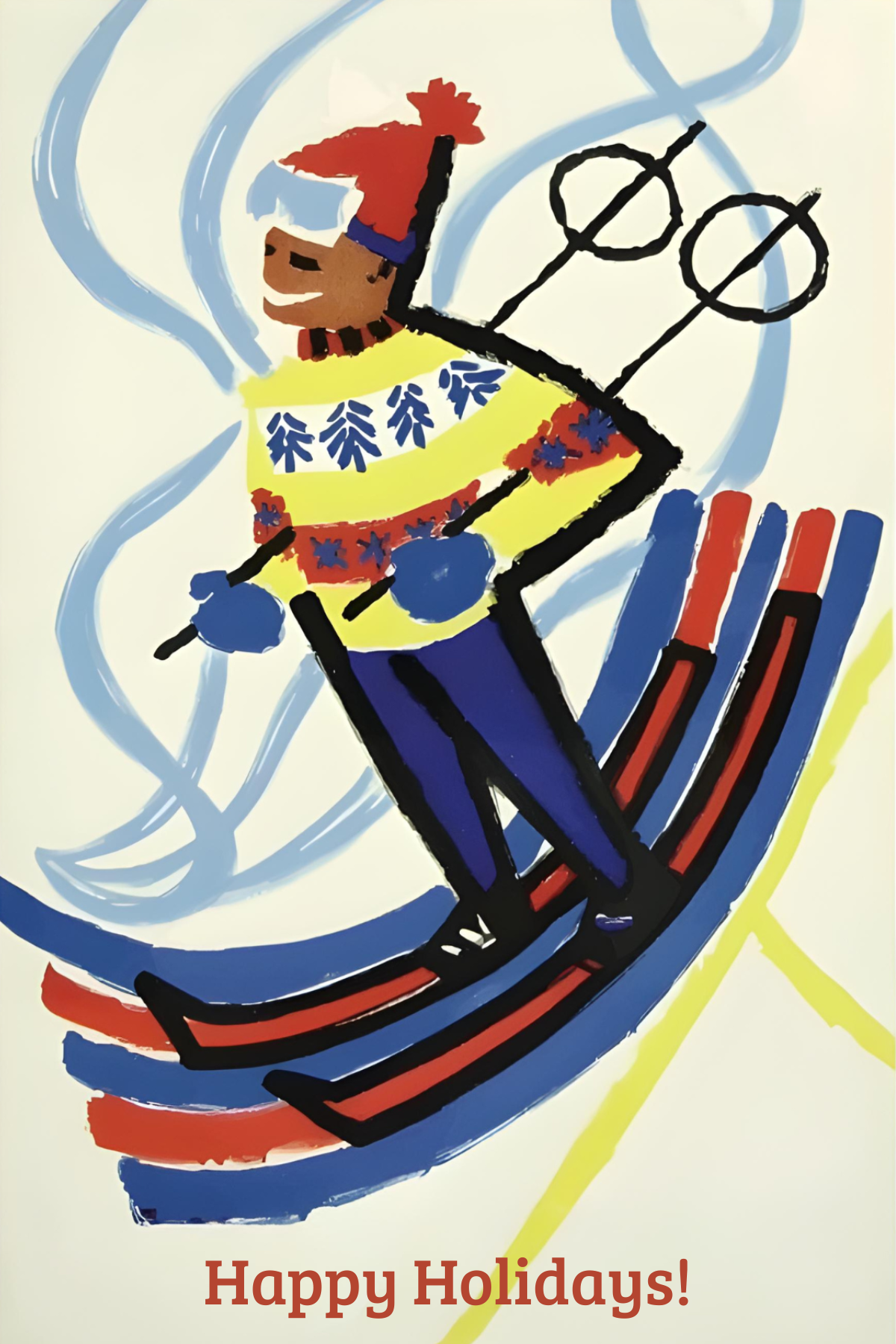 Happy Holidays Vintage Skier Postcard