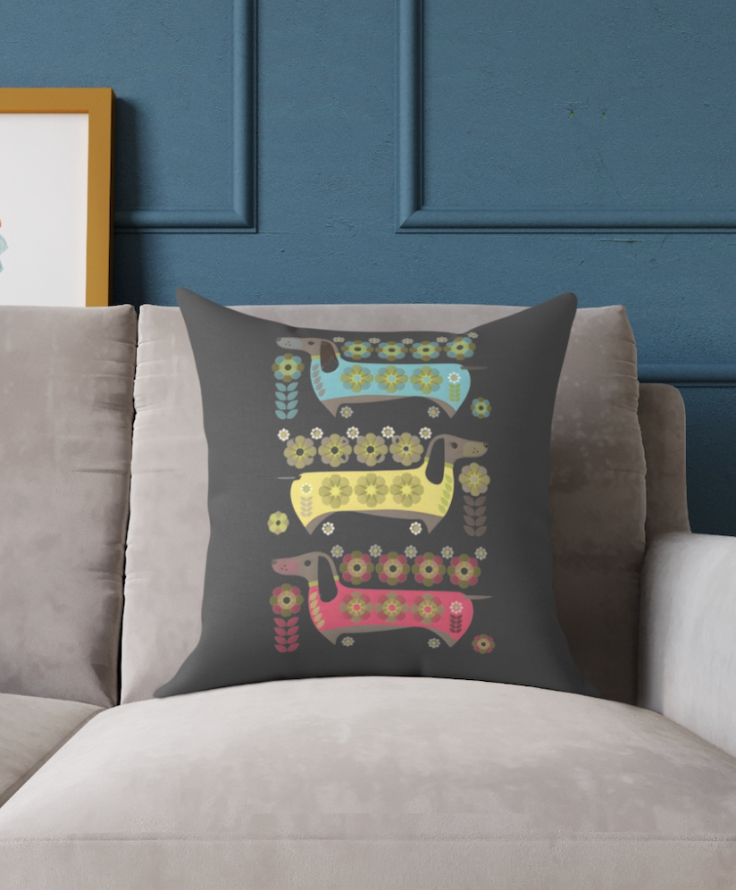 Dachshunds for Days Cushion, Chocolate Brown