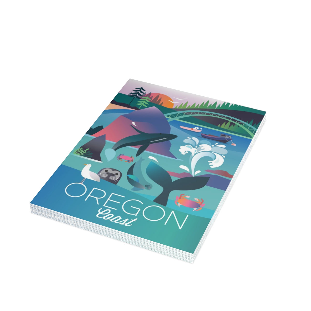 Cartes de notes mates pliées de la côte de l'Oregon + enveloppes (10 pièces)