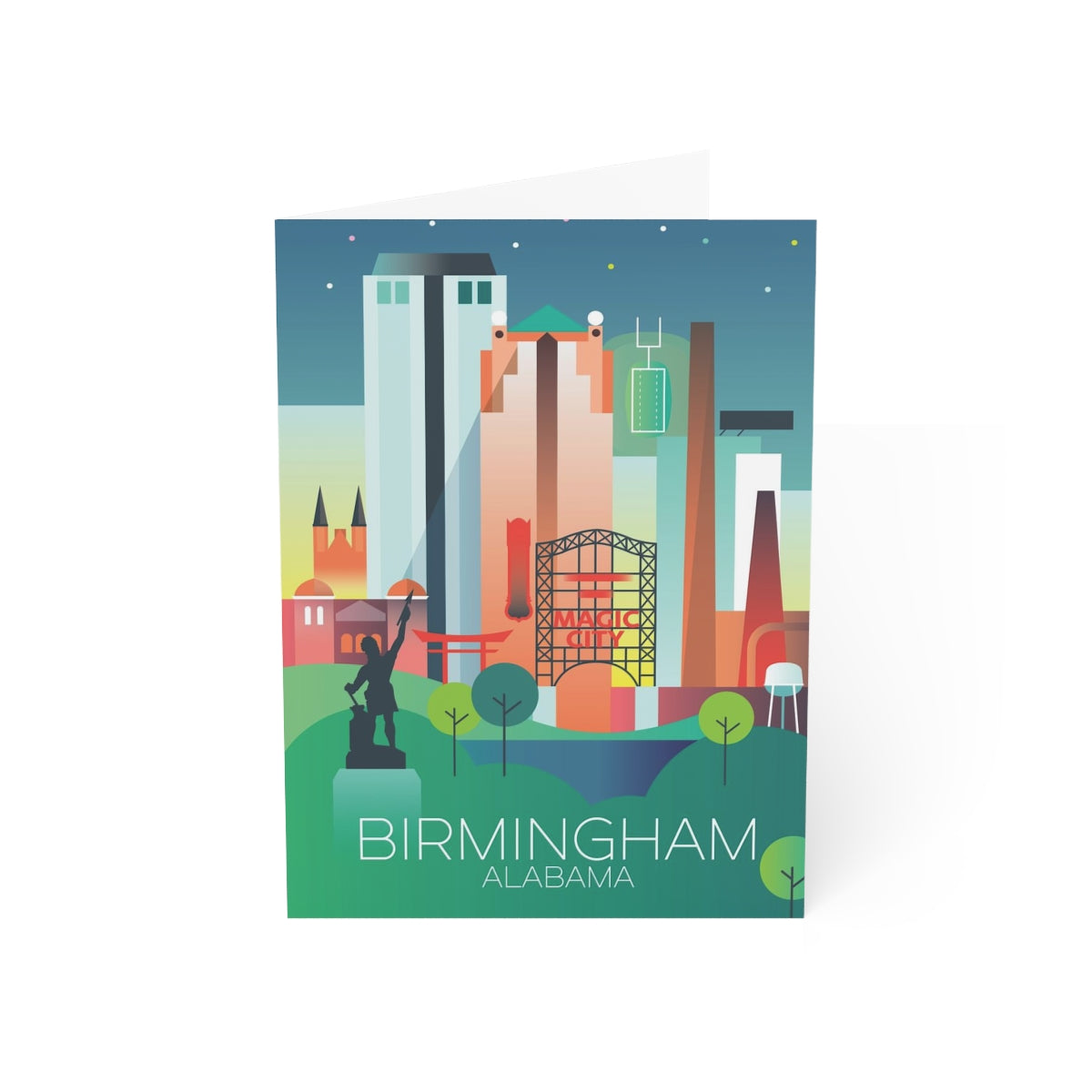 Birmingham, Alabama Cartes mates pliées + enveloppes (10 pièces) 