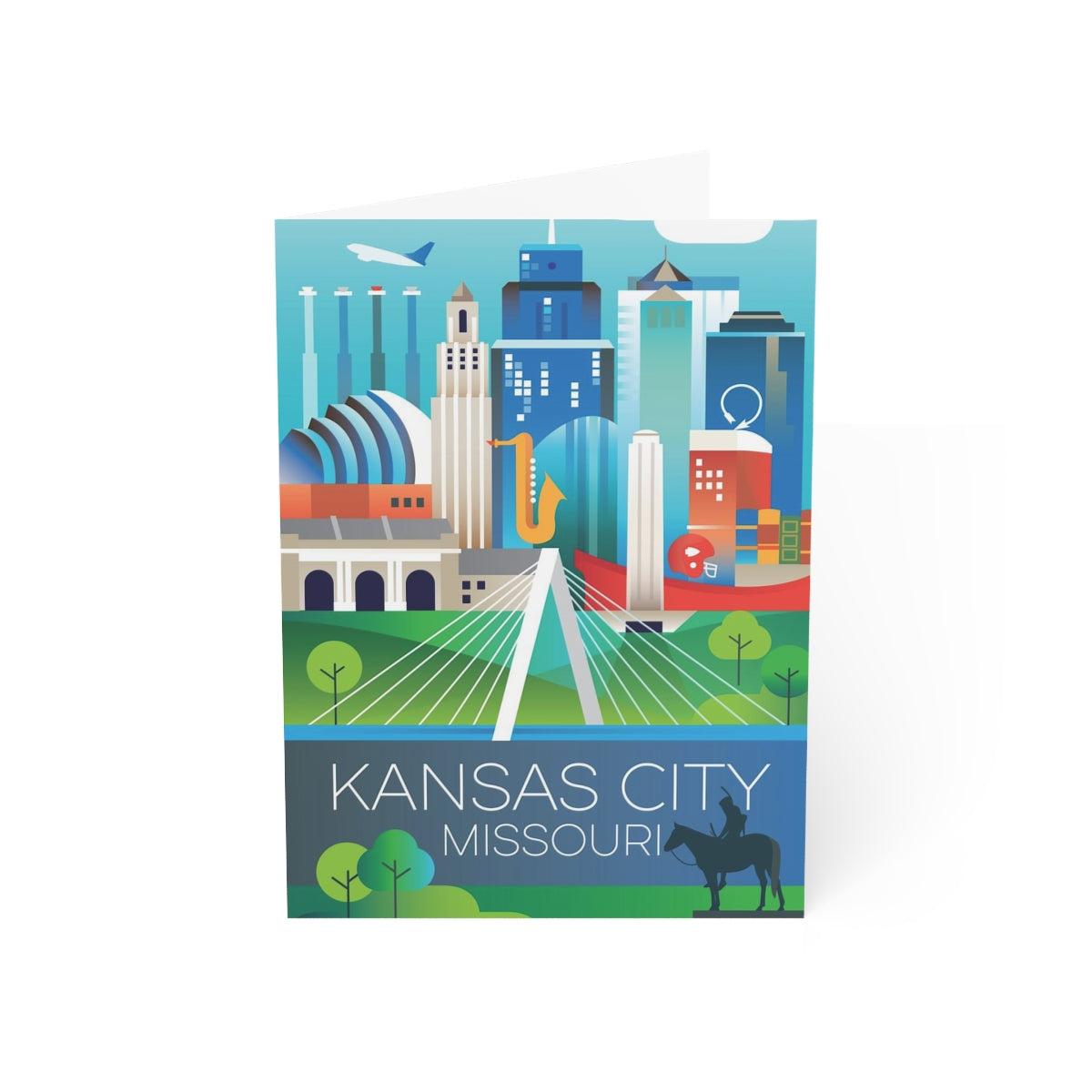 Cartes de correspondance mates pliées Kansas City + enveloppes (10 pièces)