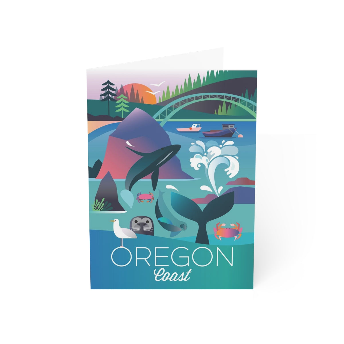 Cartes de notes mates pliées de la côte de l'Oregon + enveloppes (10 pièces)