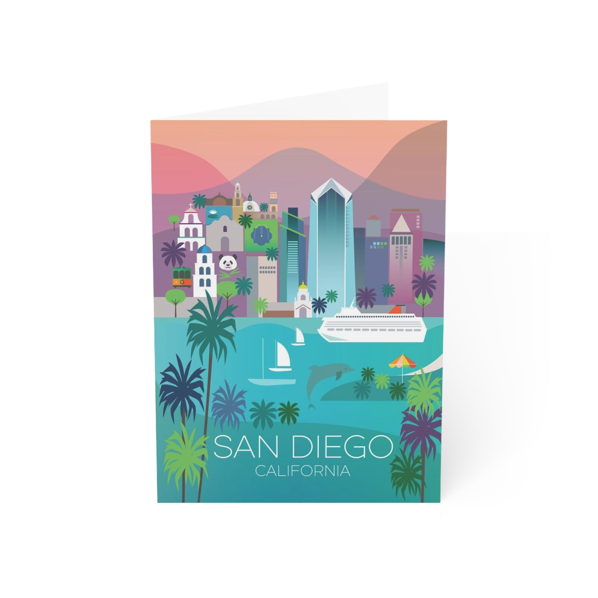 Cartes mates pliées + enveloppes San Diego (10 pièces)