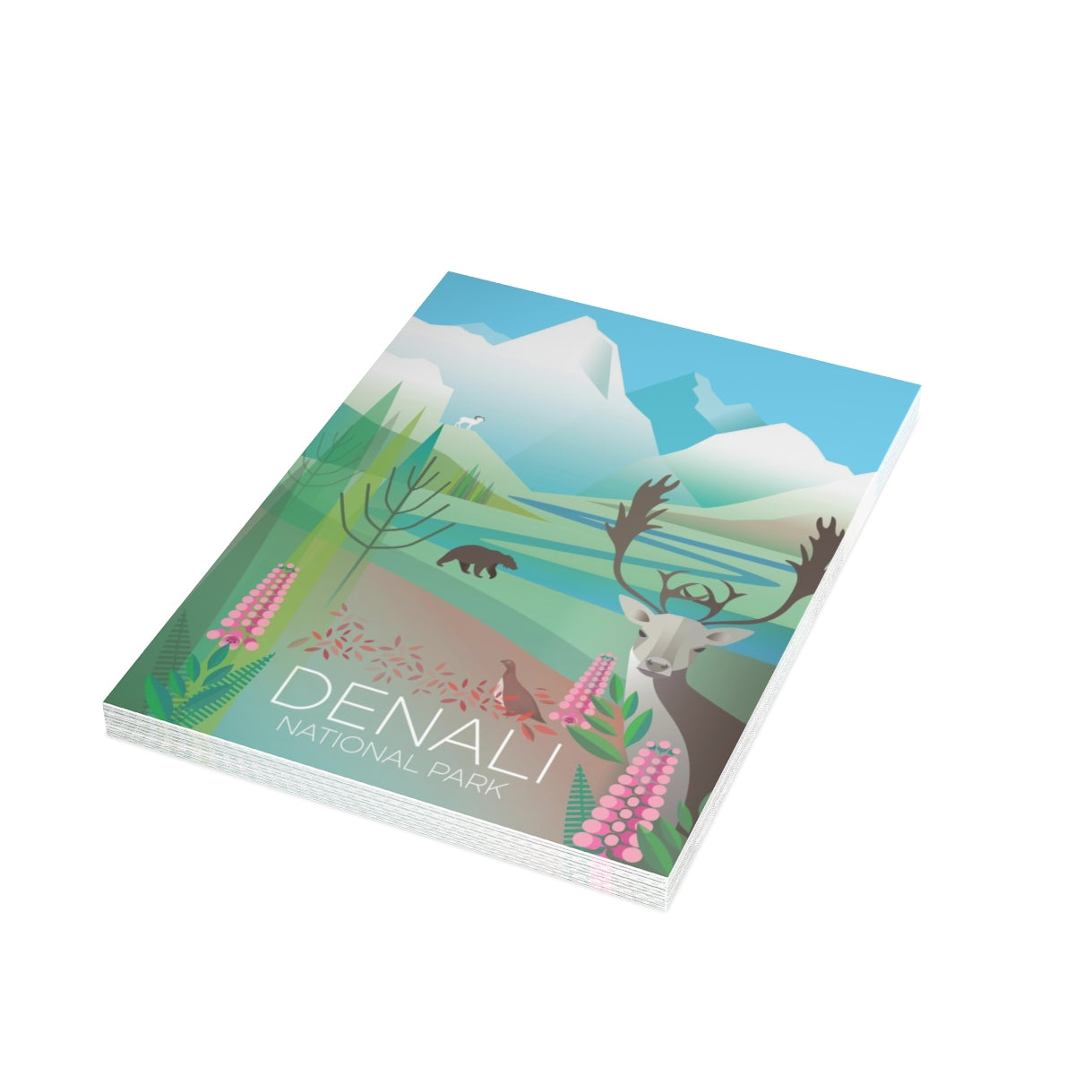 Cartes de notes mates pliées du parc national de Denali + enveloppes (10 pièces)
