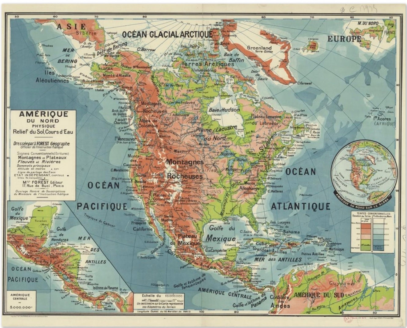 CARTE SCOLAIRE FRANÇAISE - AMERIQUE DU NORD PHYSIQUE