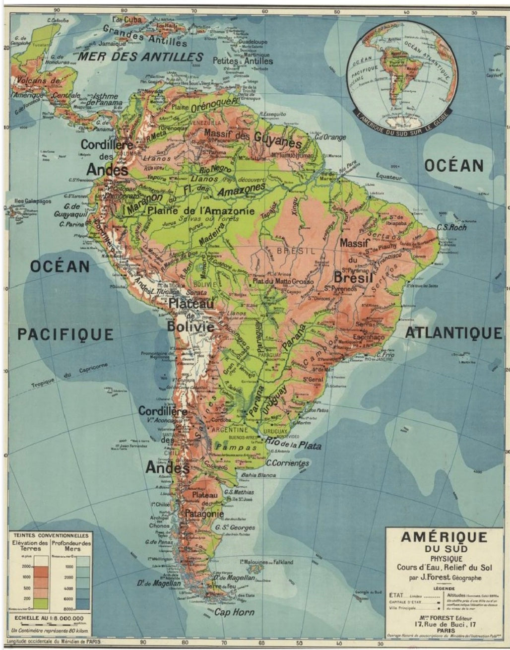 FRENCH SCHOOL MAP - AMERIQUE DU SUD PHYSIQUE