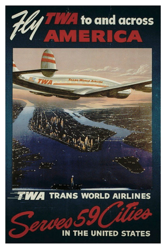 FLIEGEN SIE NACH UND DURCH AMERIKA TWA-POSTKARTE