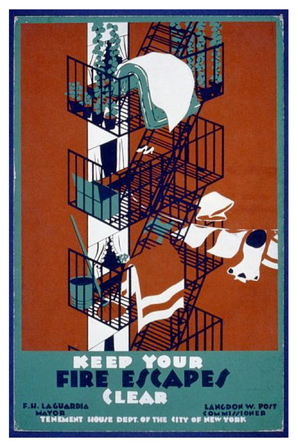 KEEP YOUR FIRE ESCAPES CLEAR WPA POSTAL CARD
