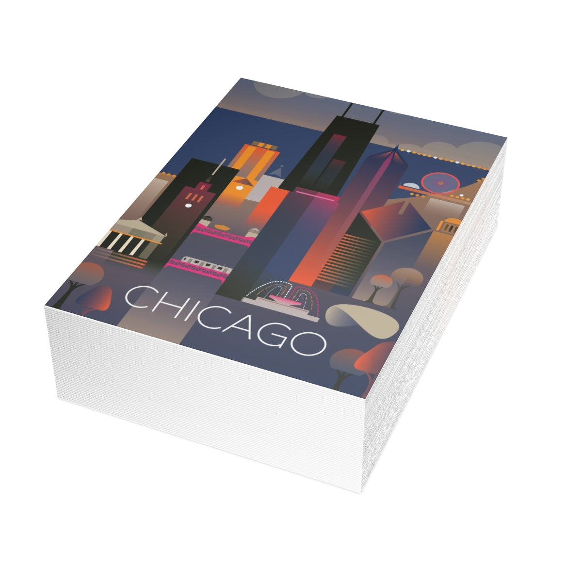 Chicago Cartes mates pliées + Enveloppes (10pcs)