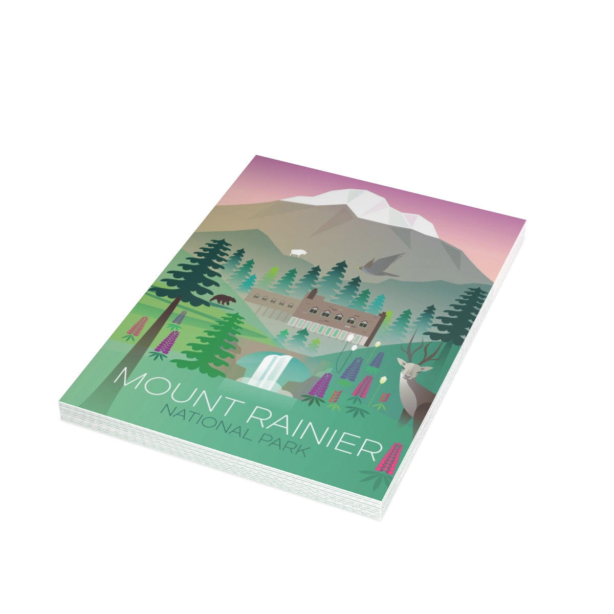 Cartes de vœux pliées + enveloppes du parc national du Mont Rainier (10 pièces)