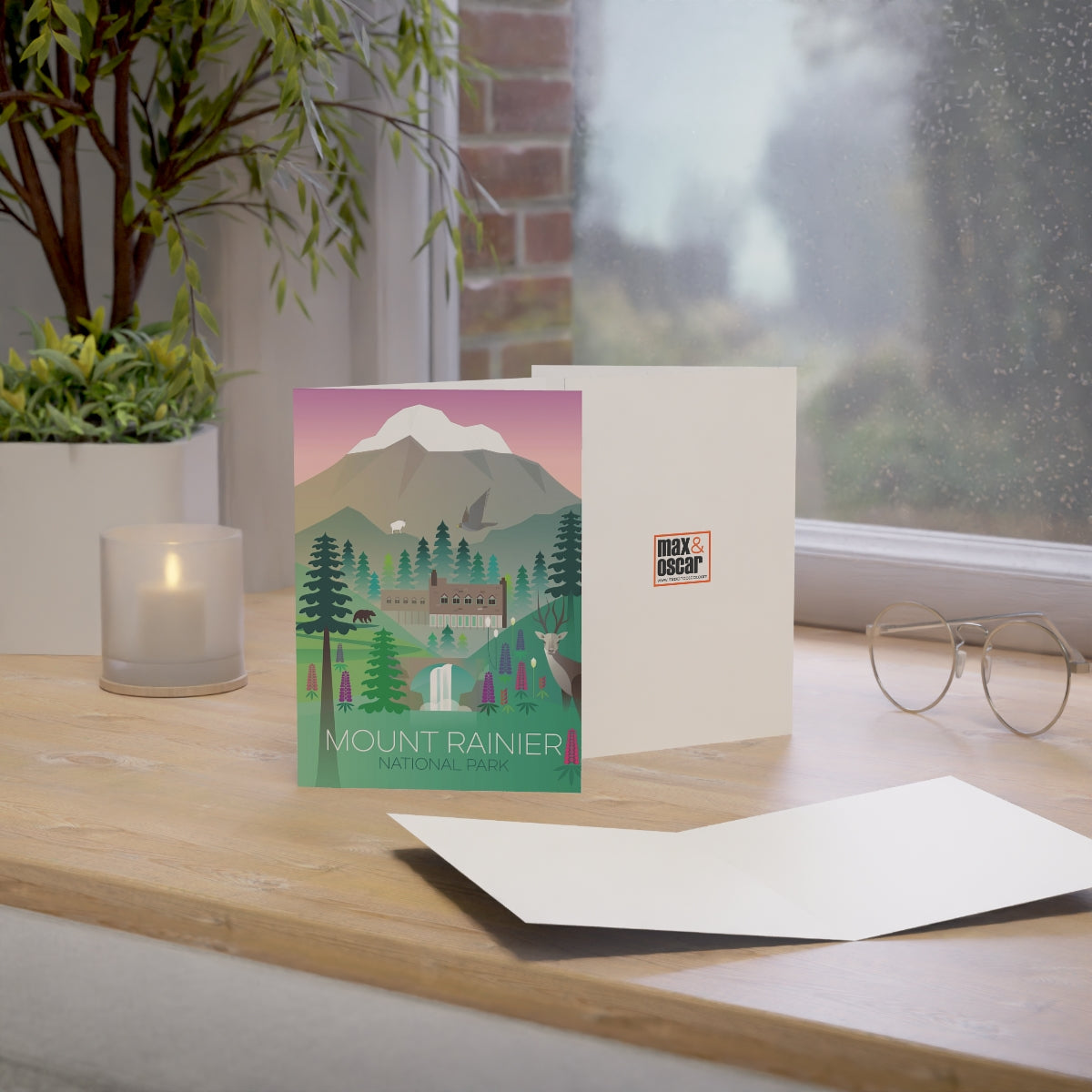 Cartes de vœux pliées + enveloppes du parc national du Mont Rainier (10 pièces)
