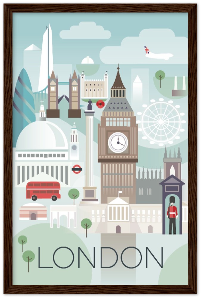 Affiche encadrée en bois en papier mat premium de Londres