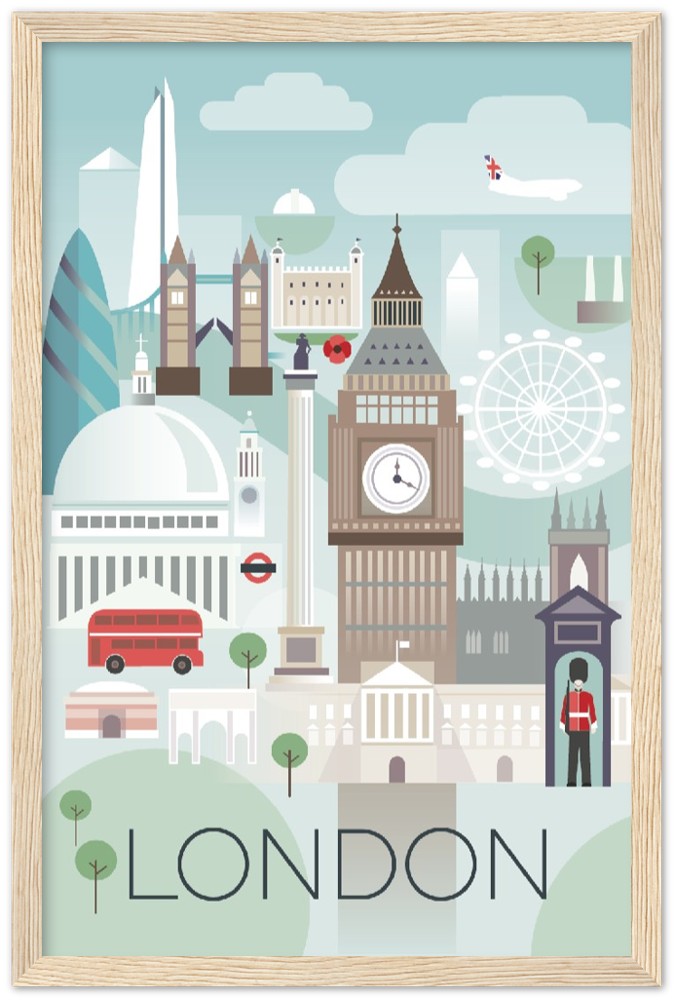 Affiche encadrée en bois en papier mat premium de Londres