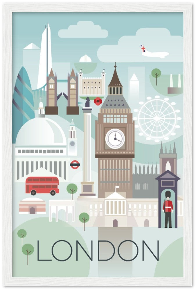 London Premium-Poster aus mattem Papier mit Holzrahmen