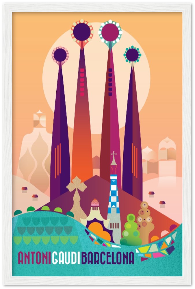 Barcelona Antoni Gaudi Premium Matte Paper Wooden Framed Poster