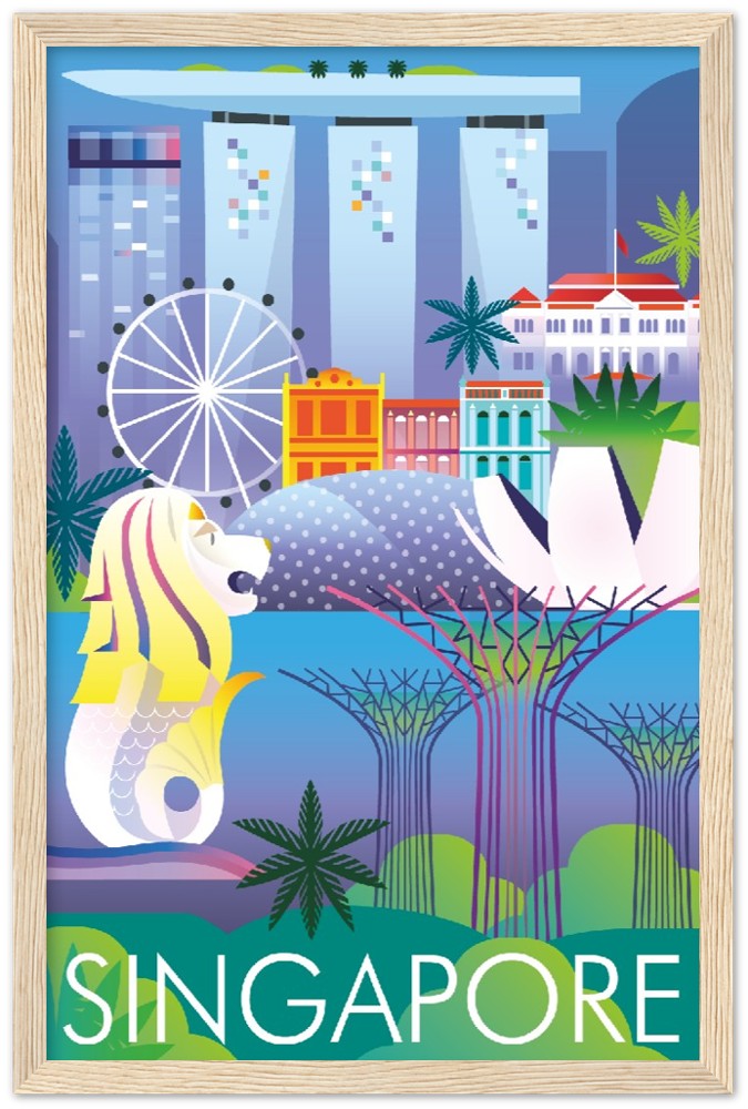 Singapore Premium Matte Paper Wooden Framed Poster
