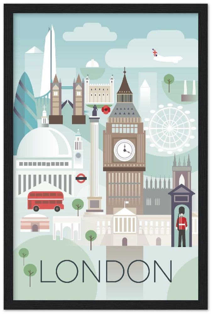 London Premium-Poster aus mattem Papier mit Holzrahmen