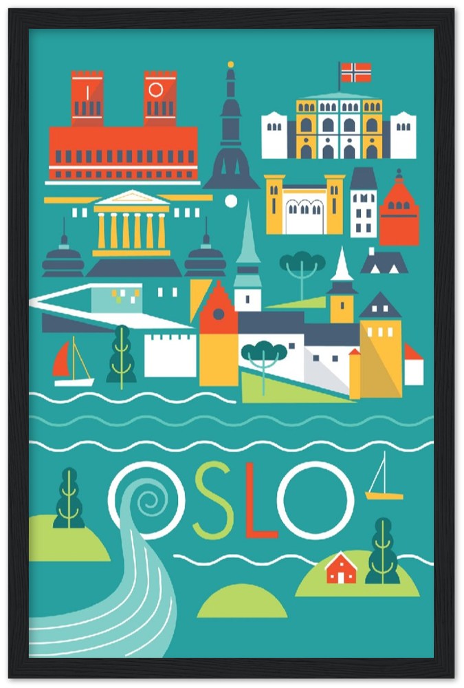 Affiche encadrée en bois en papier mat premium Oslo