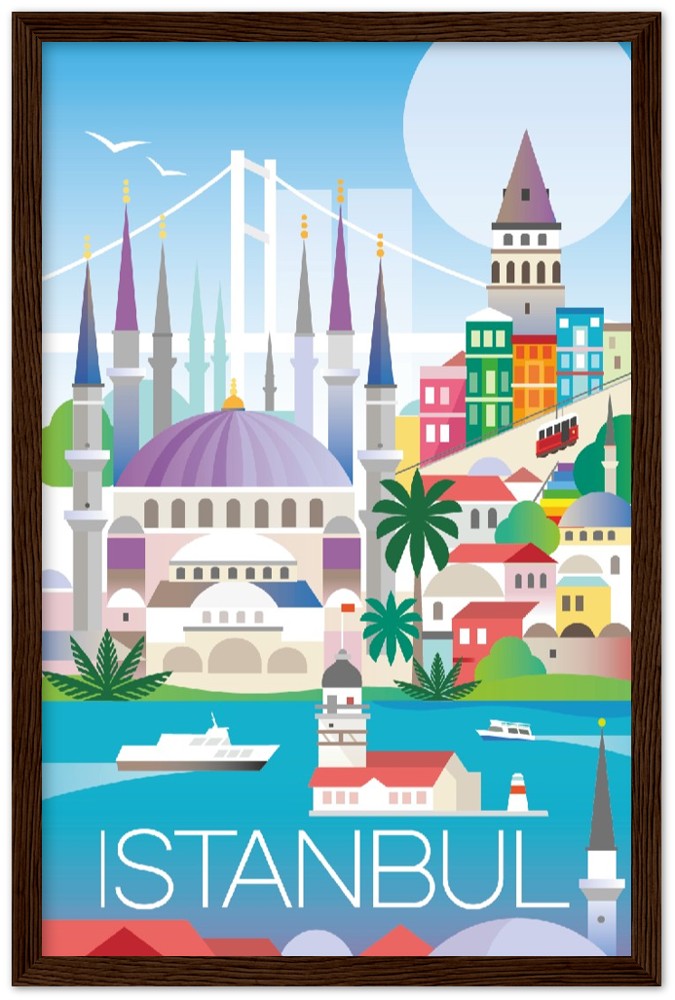Affiche encadrée en bois en papier mat premium d'Istanbul