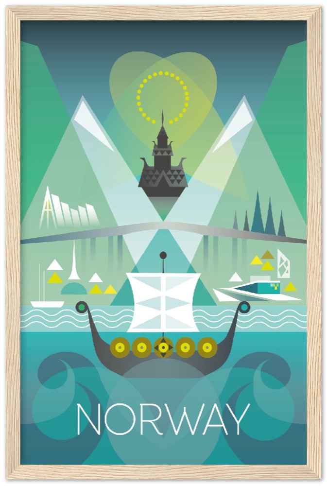 Affiche encadrée en bois en papier mat de qualité supérieure de Norvège